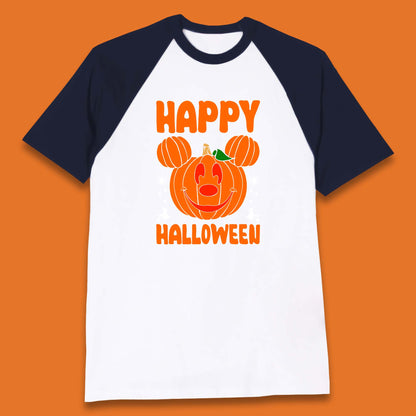 Happy Halloween Disney Mickey Mouse Jack-o-lantern Pumpkin Face Horror Scary Disney Trip Baseball T Shirt