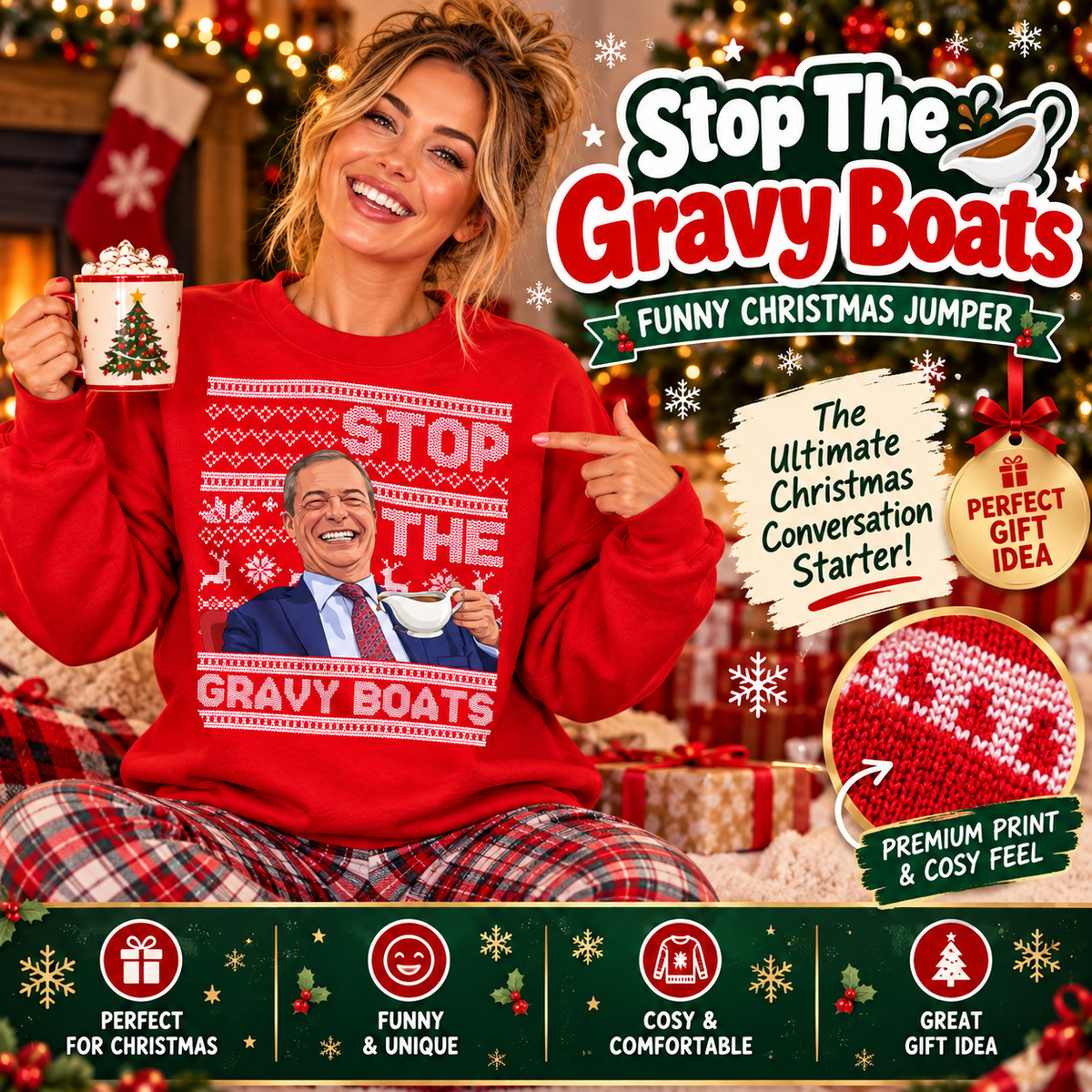 Nigel Farage Stop The Gravy Boats Christmas Jumper