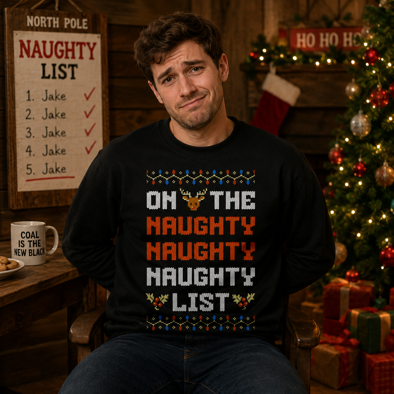 On The Naughty Naughty Naughty List Christmas Jumper