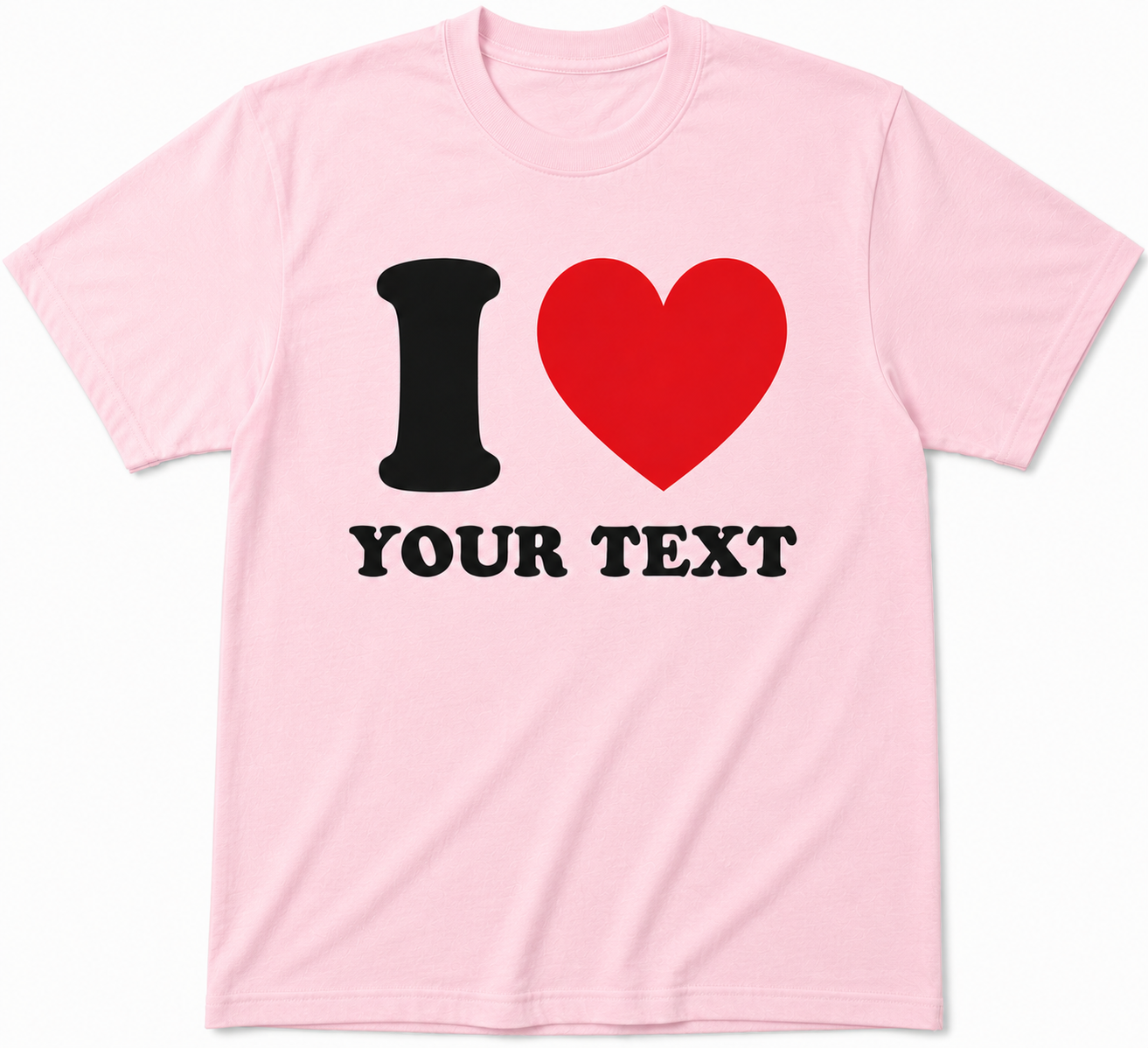 Pink t-shirt with customizable text design on a white background