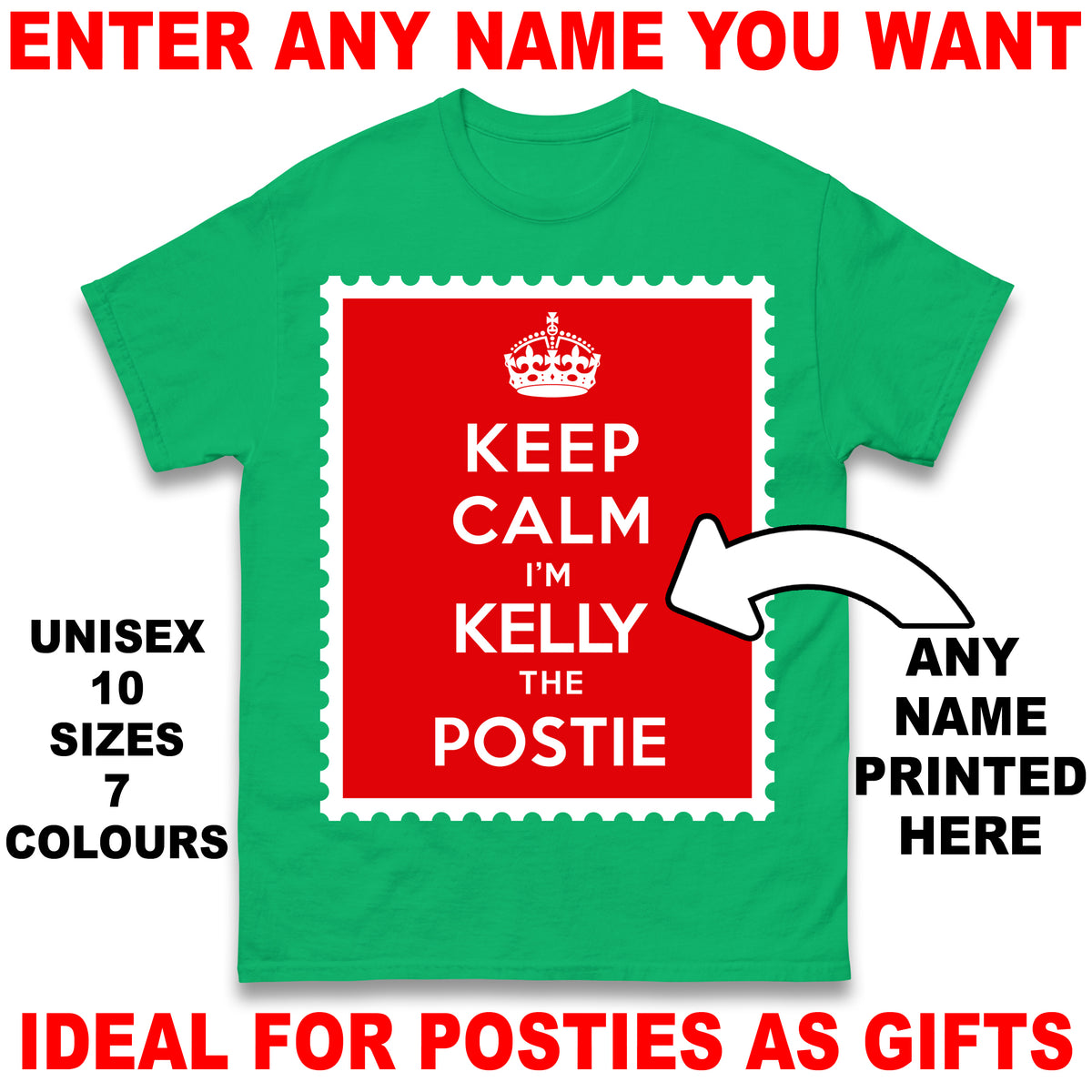 Personalised Keep Calm I'm The Postie Unisex T Shirt with any Name