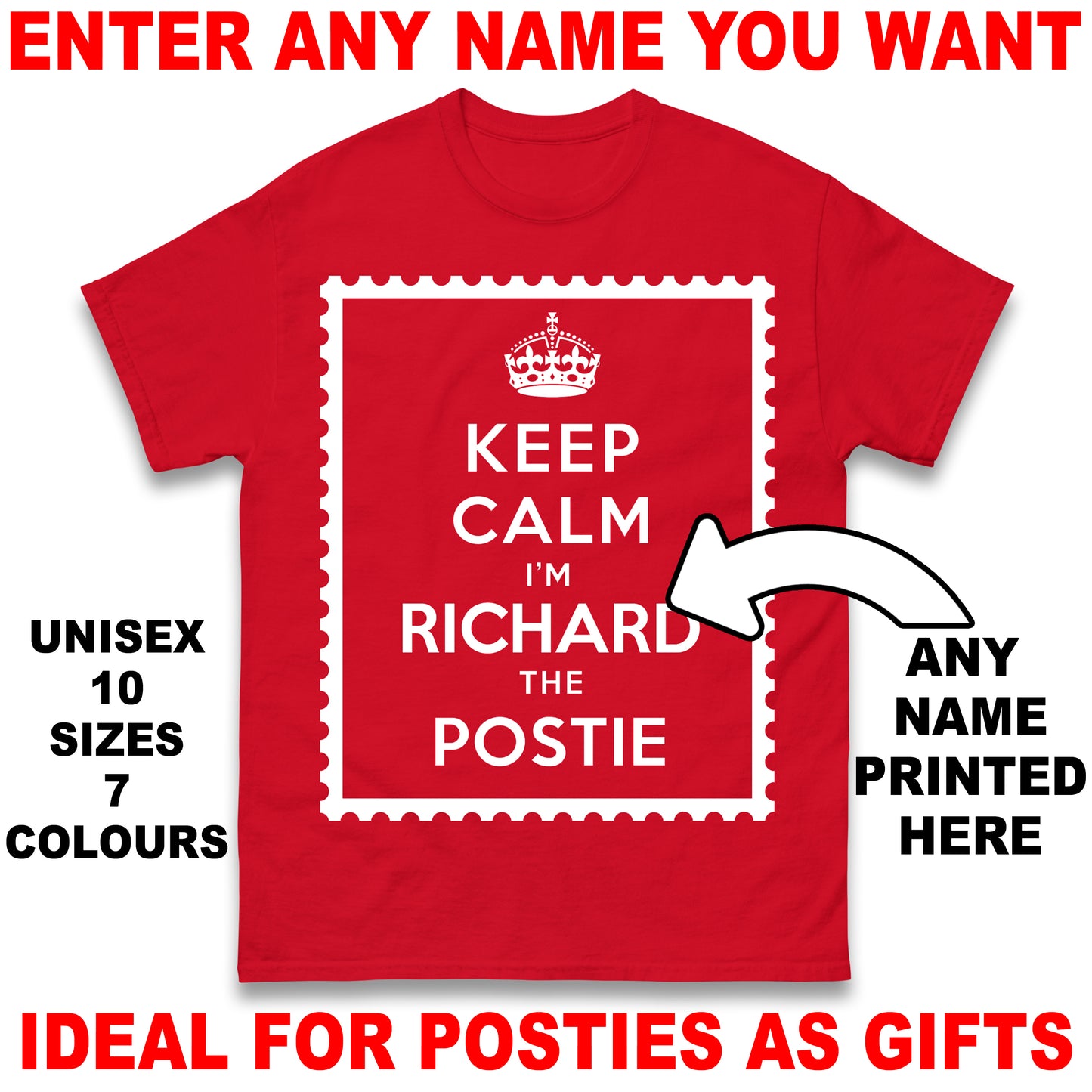 Personalised Keep Calm I'm The Postie Unisex T Shirt with any Name