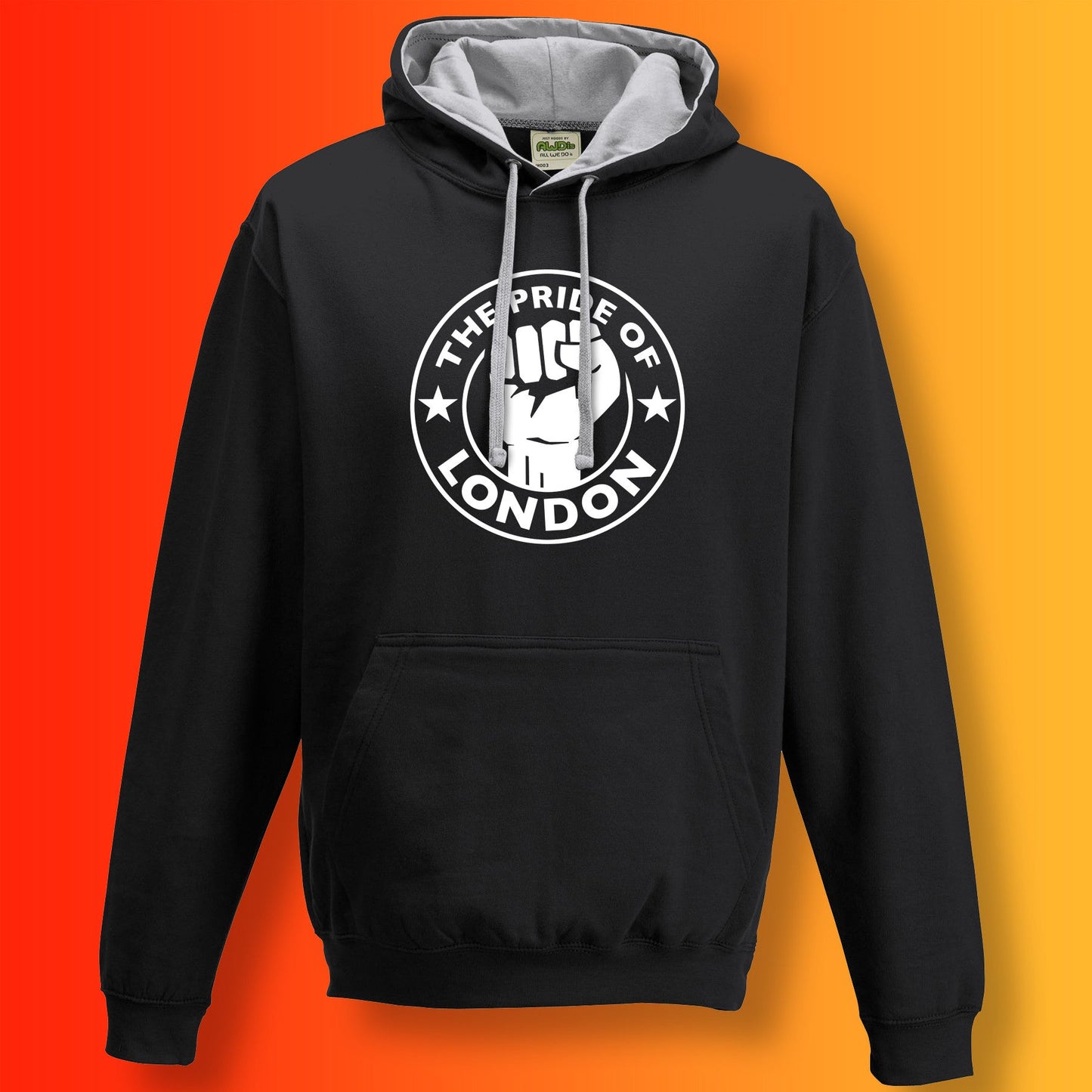 The Pride of London Contrast Hoodie Black Grey