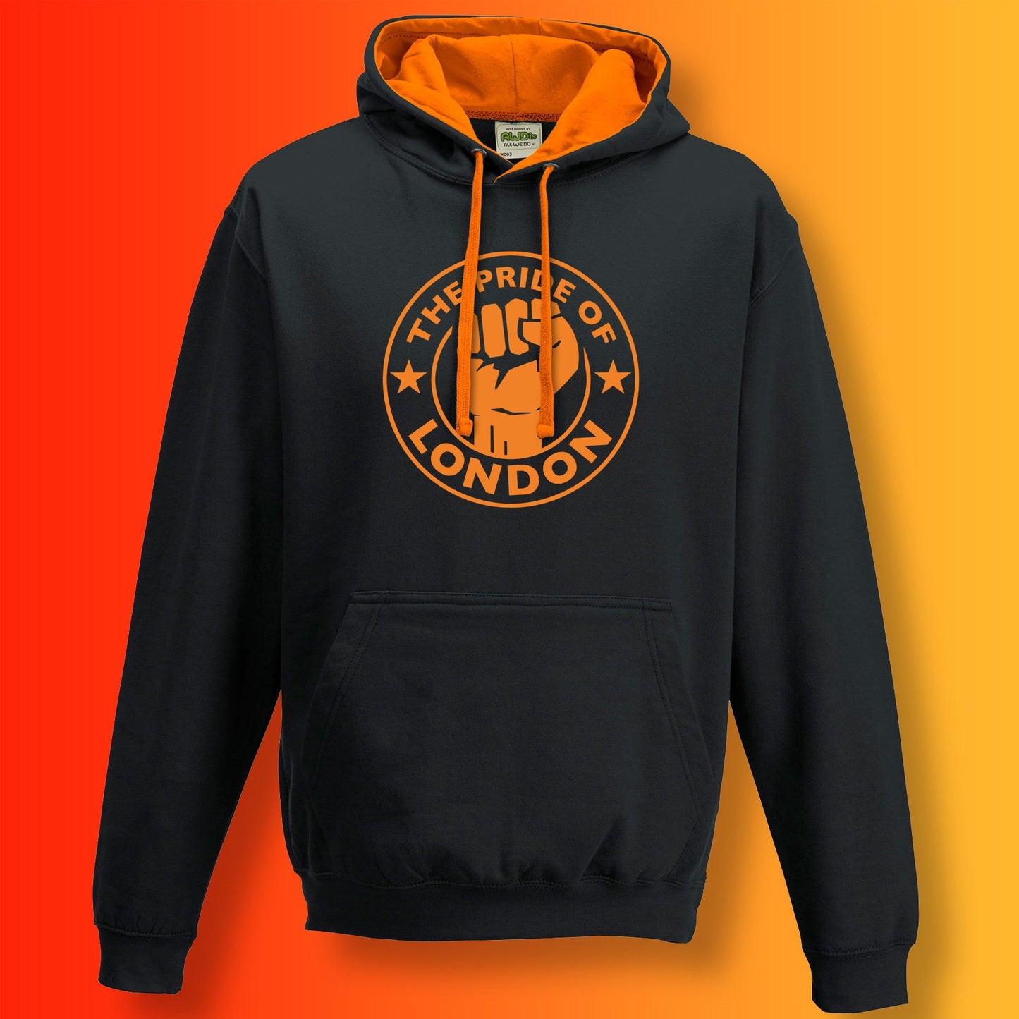 The Pride of London Contrast Hoodie Black Orange