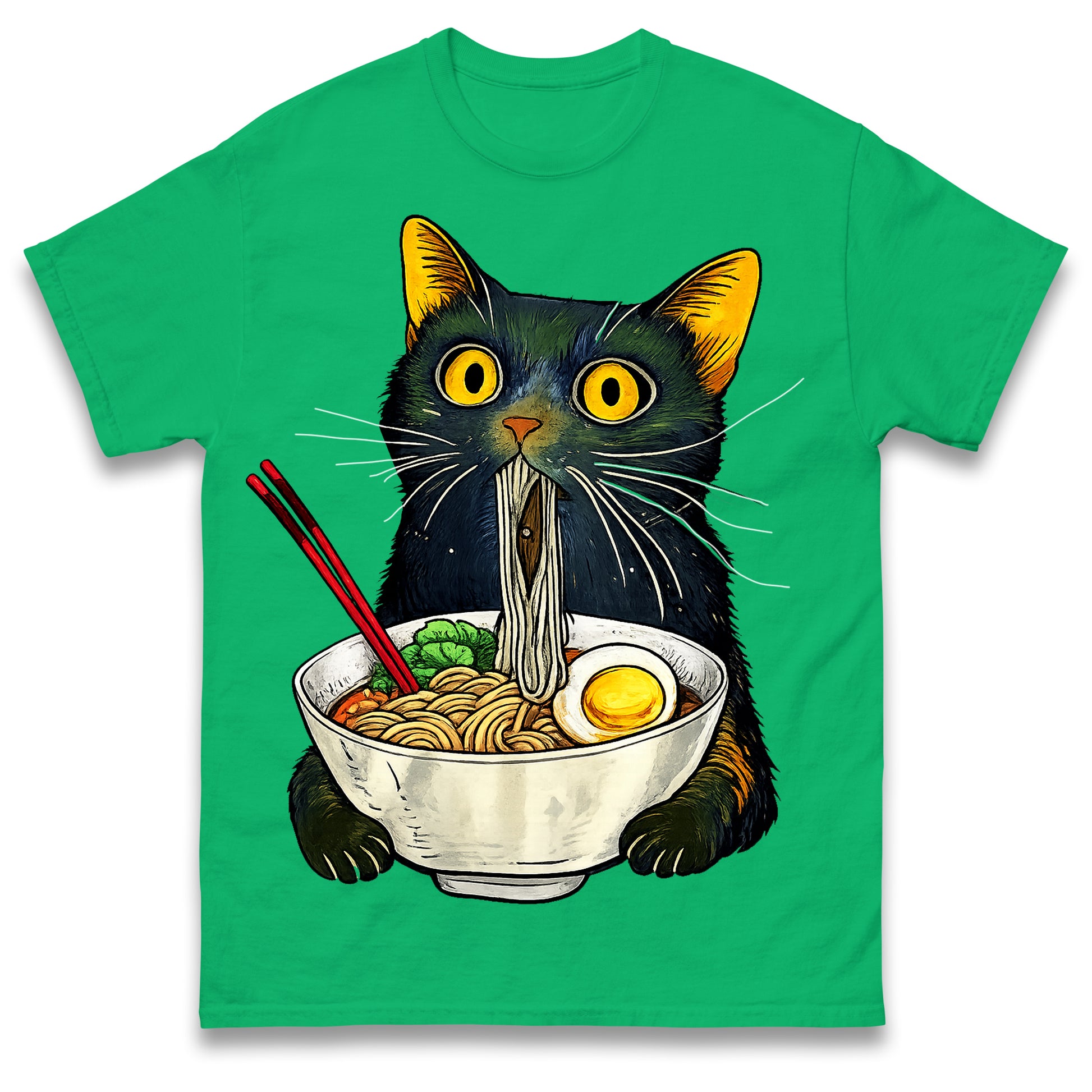 Ramen Noodle Black Cat Foodie Lover Best Seller Gift Meme Tee T Shirt