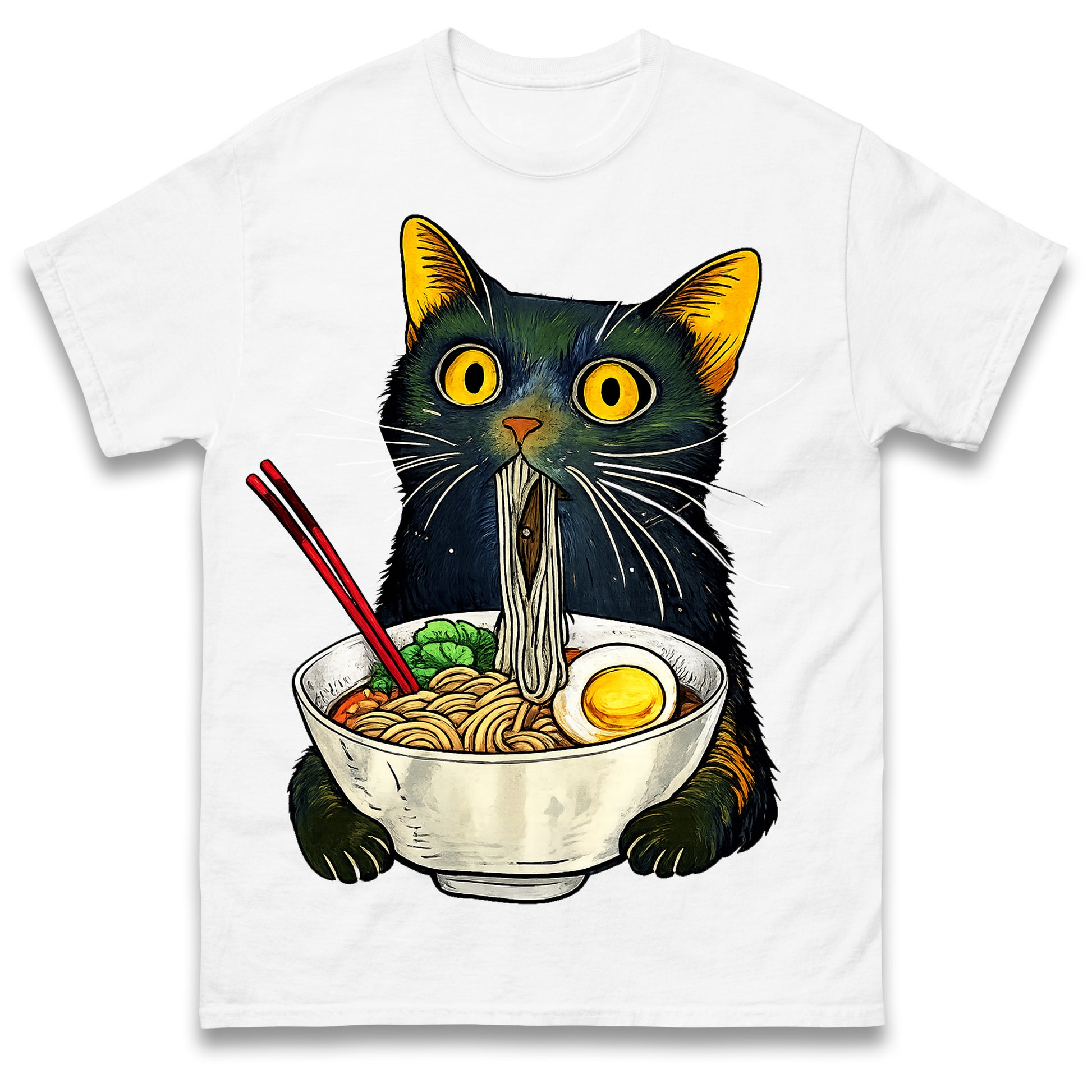 Ramen Noodle Black Cat Foodie Lover Best Seller Gift Meme Tee T Shirt