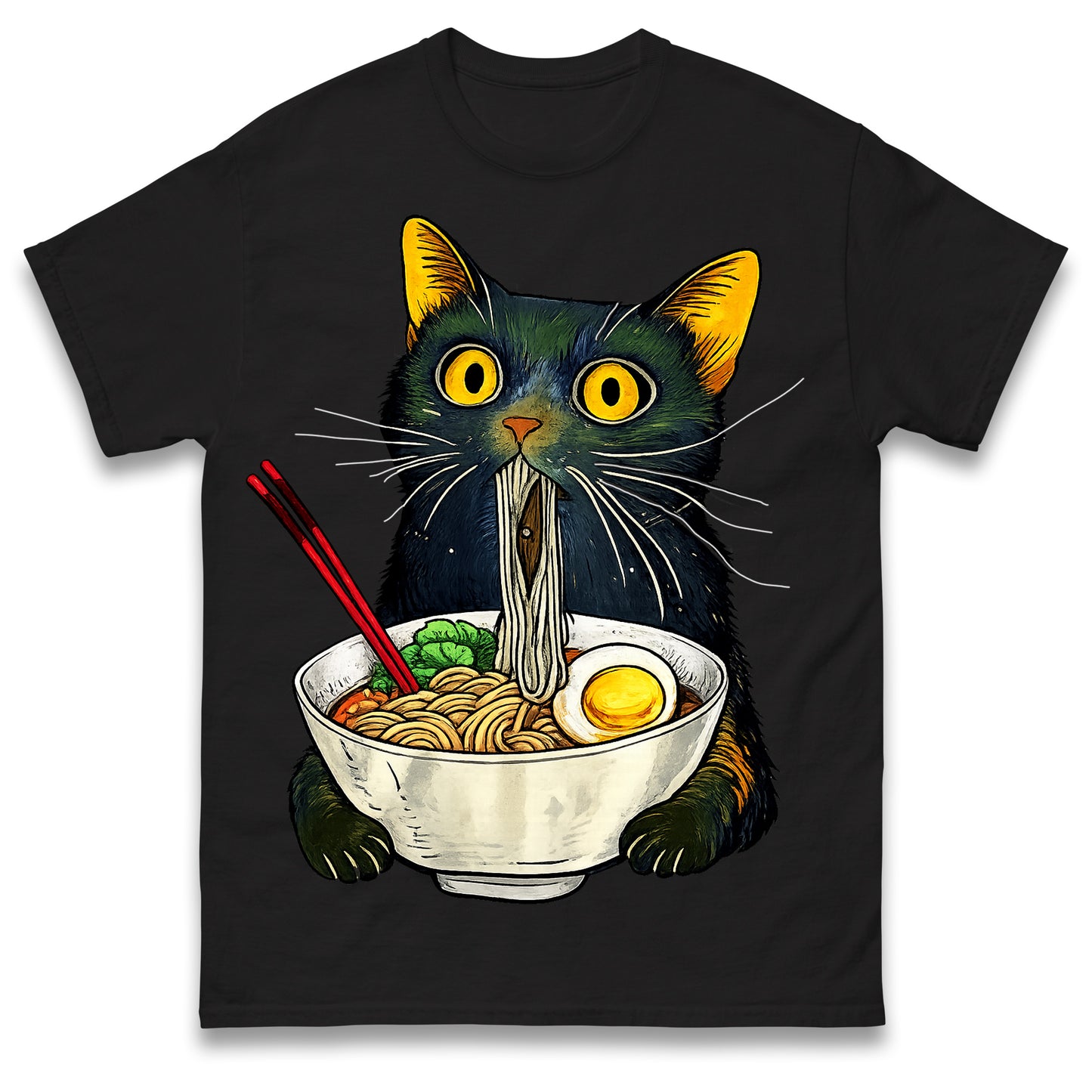 Ramen Noodle Black Cat Foodie Lover Best Seller Gift Meme Tee T Shirt