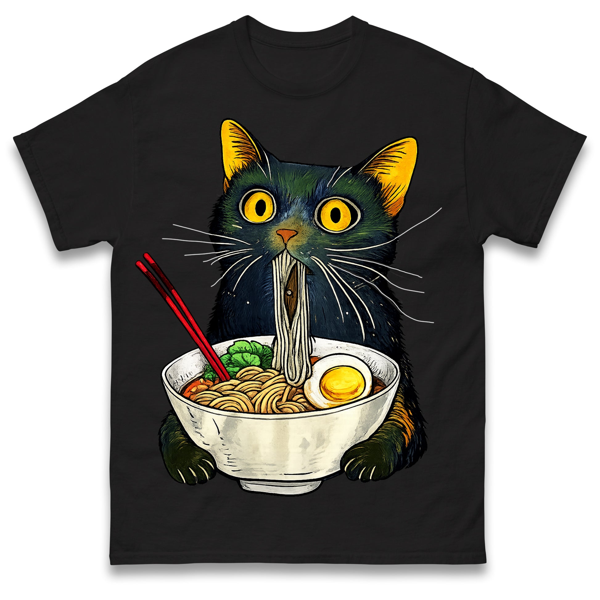 Ramen Noodle Black Cat Foodie Lover Best Seller Gift Meme Tee T Shirt