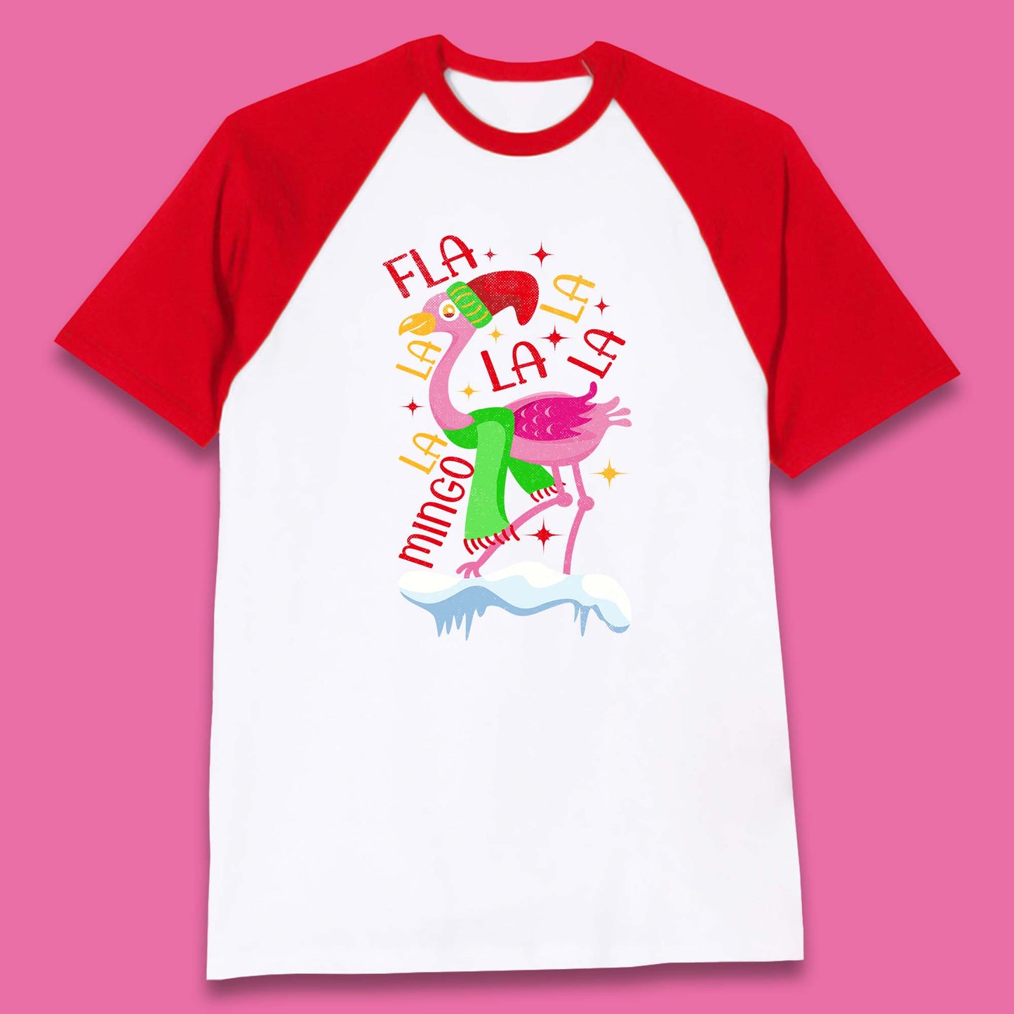 Fa La La La Mingo Pink Flamingo Christmas Baseball T Shirt
