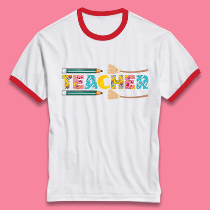 Halloween Teacher Spooky Teacher Ghost Halloween School Ringer T Shirt