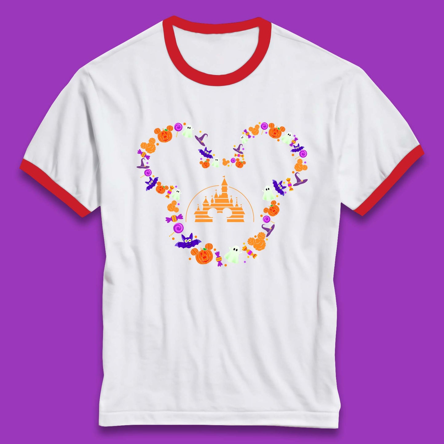 Disney Halloween Mickey Mouse Head Disney Castle Halloween Elements Horror Scary Ringer T Shirt