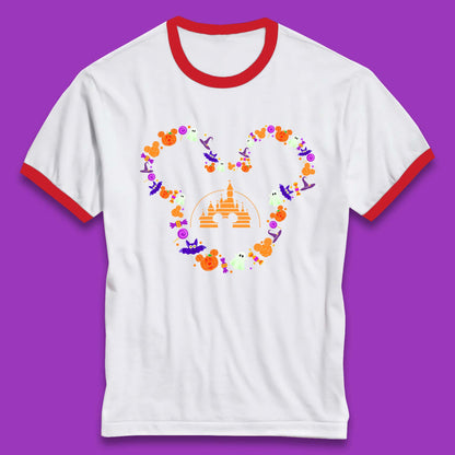 Disney Halloween Mickey Mouse Head Disney Castle Halloween Elements Horror Scary Ringer T Shirt