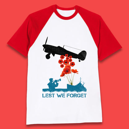 Lest We Forget Remembrance Day Veterans British Armed Forces Poppy Flower Royal Aircraft Baseball T Shirt