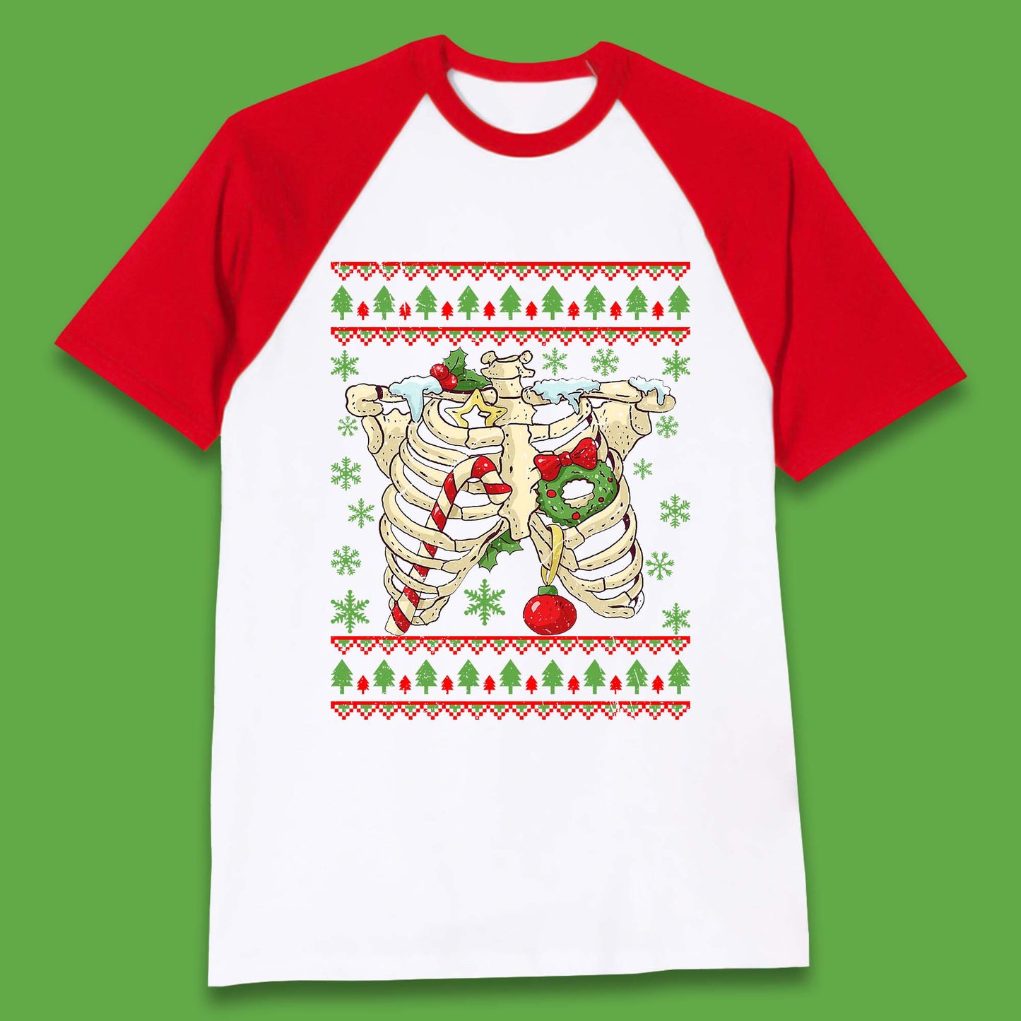 Christmas Ribs Skeleton Baseball T-Shirt
