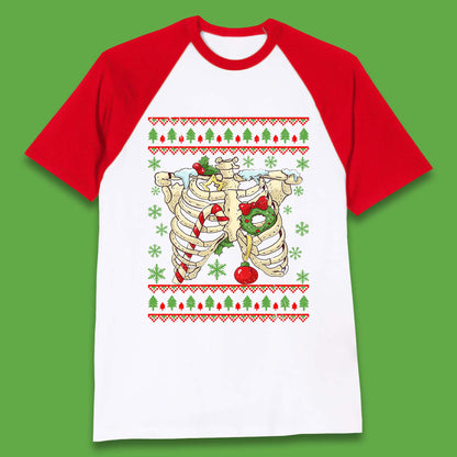 Christmas Ribs Skeleton Baseball T-Shirt