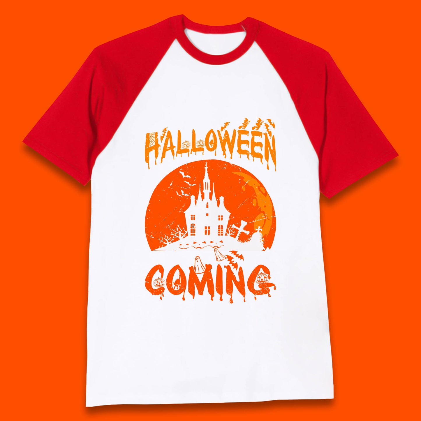 Halloween Coming Horror Scary Ghost Haunted House Spooky Season Baseball T Shirt