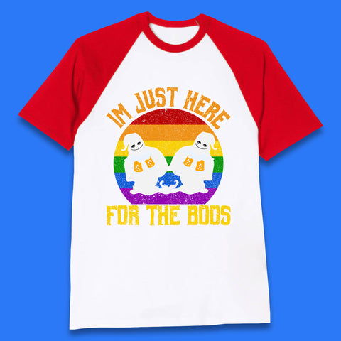 Halloween I Just Here For The Boos Gay Boo Ghosts Drinking Beer LGBTQ Pride Beer Baseball T Shirt