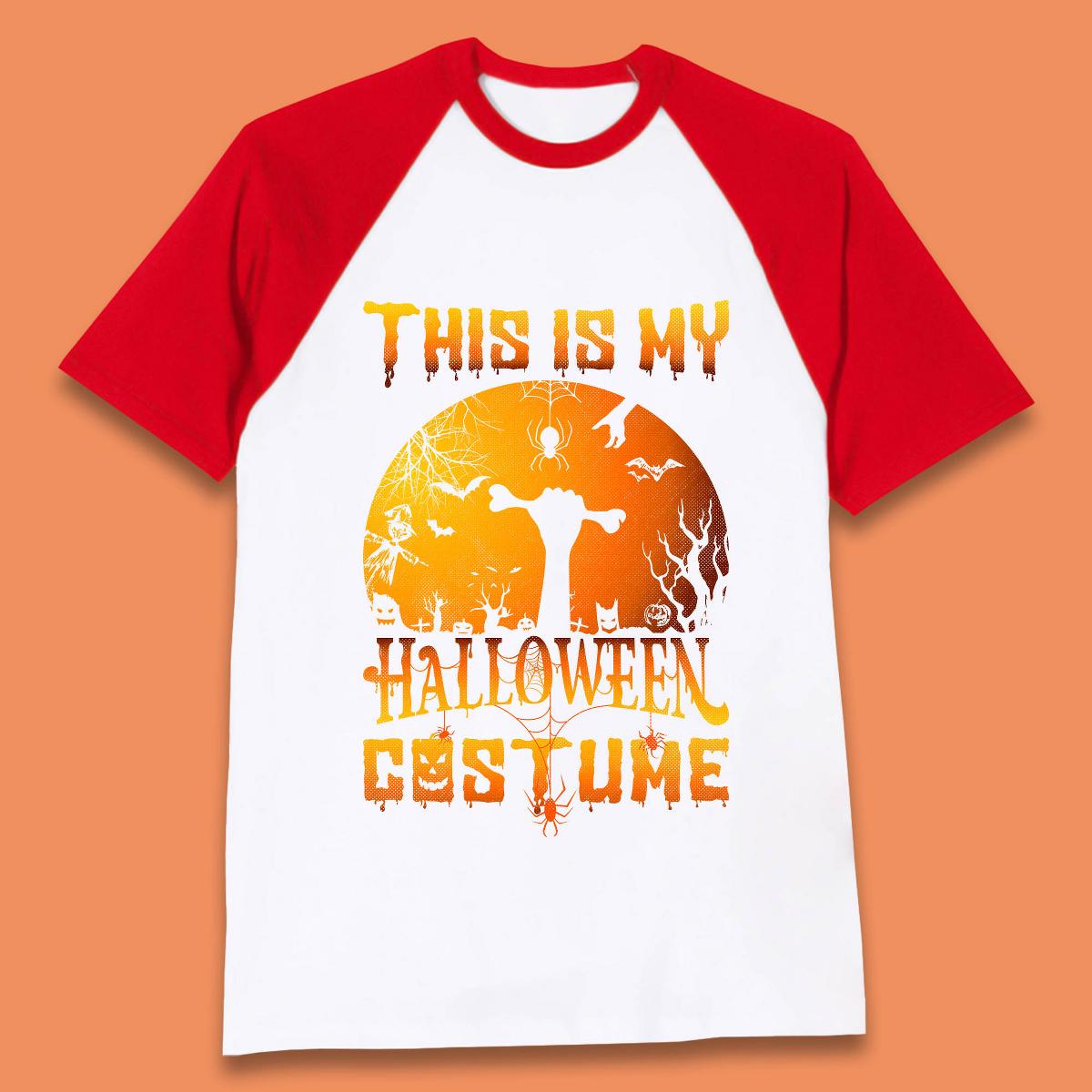 This Is My Halloween Costume Zombie Hand Rising Out Of A Graveyard & Holding Bone In Spooky Night Baseball T Shirt