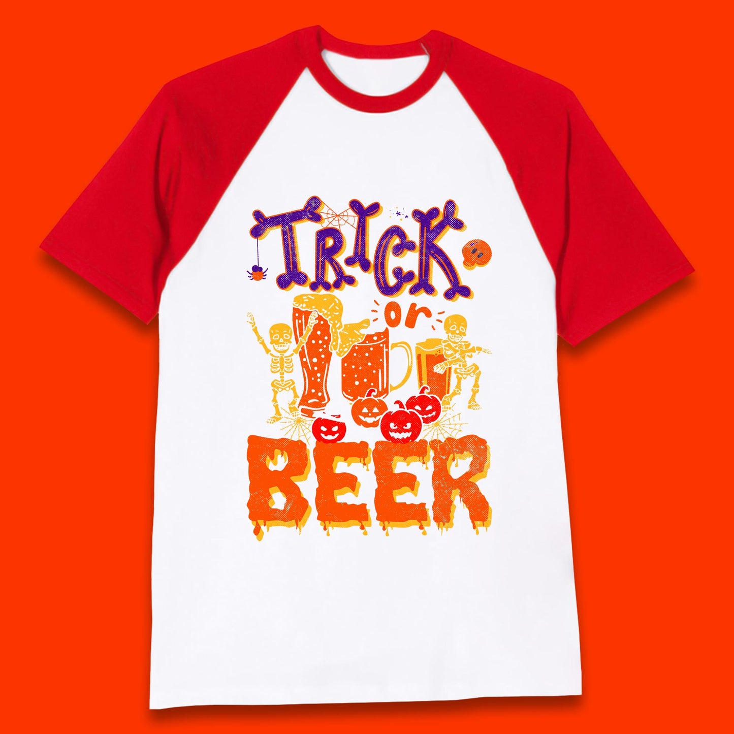 Trick Or Beer Halloween Drinking Beer Lover Dancing Skeleton Drinker Halloween Party Baseball T Shirt