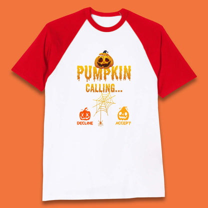 Halloween Pumpkin Calling Accept Decline Funny Jack O Lantern Horror Scary Phone Call Baseball T Shirt