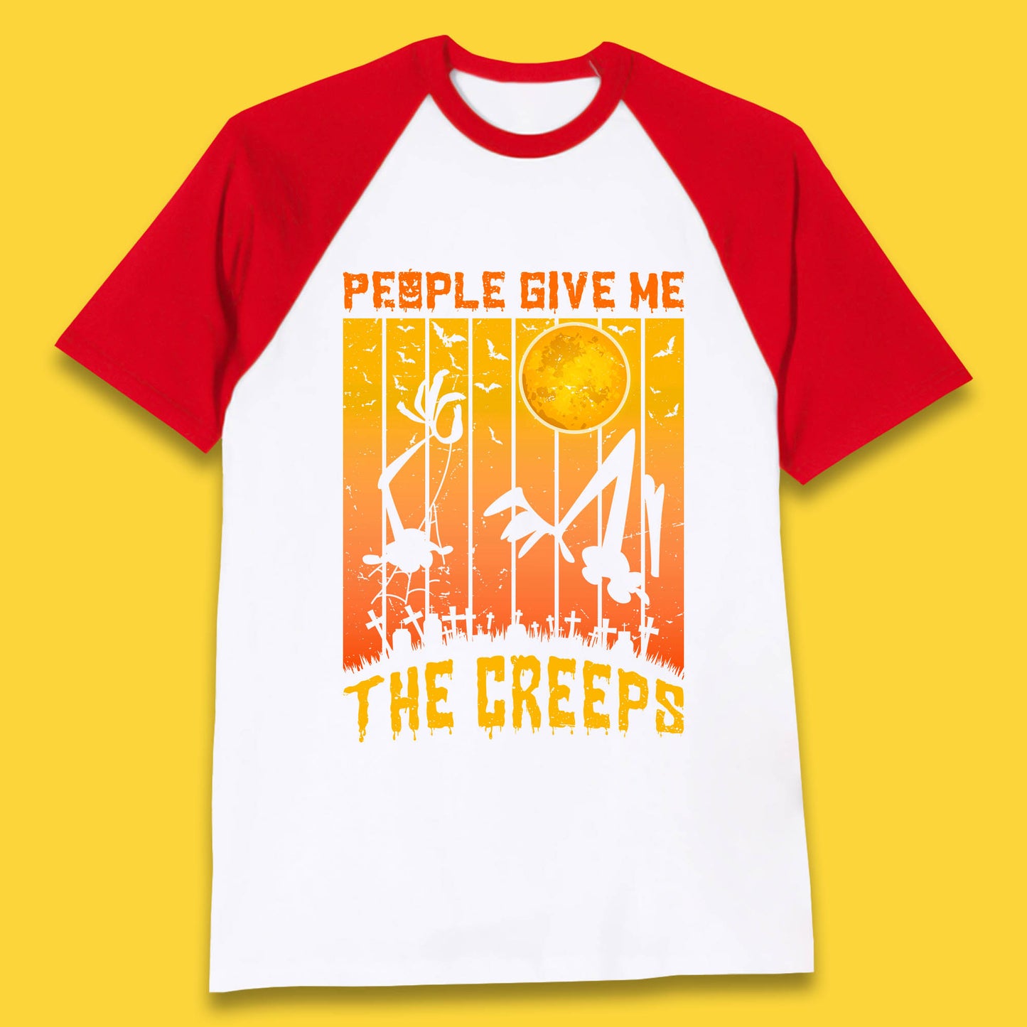 People Give Me The Creep Halloween Horror Scary Graveyards Full moon Flying Bats Baseball T Shirt