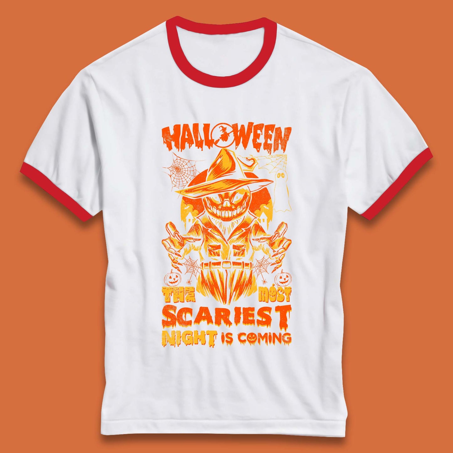 Halloween The Most Scariest Night Is Coming Halloween Scarecrow Jack O Lantern Scary Night Ringer T Shirt