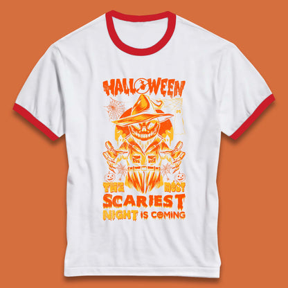 Halloween The Most Scariest Night Is Coming Halloween Scarecrow Jack O Lantern Scary Night Ringer T Shirt