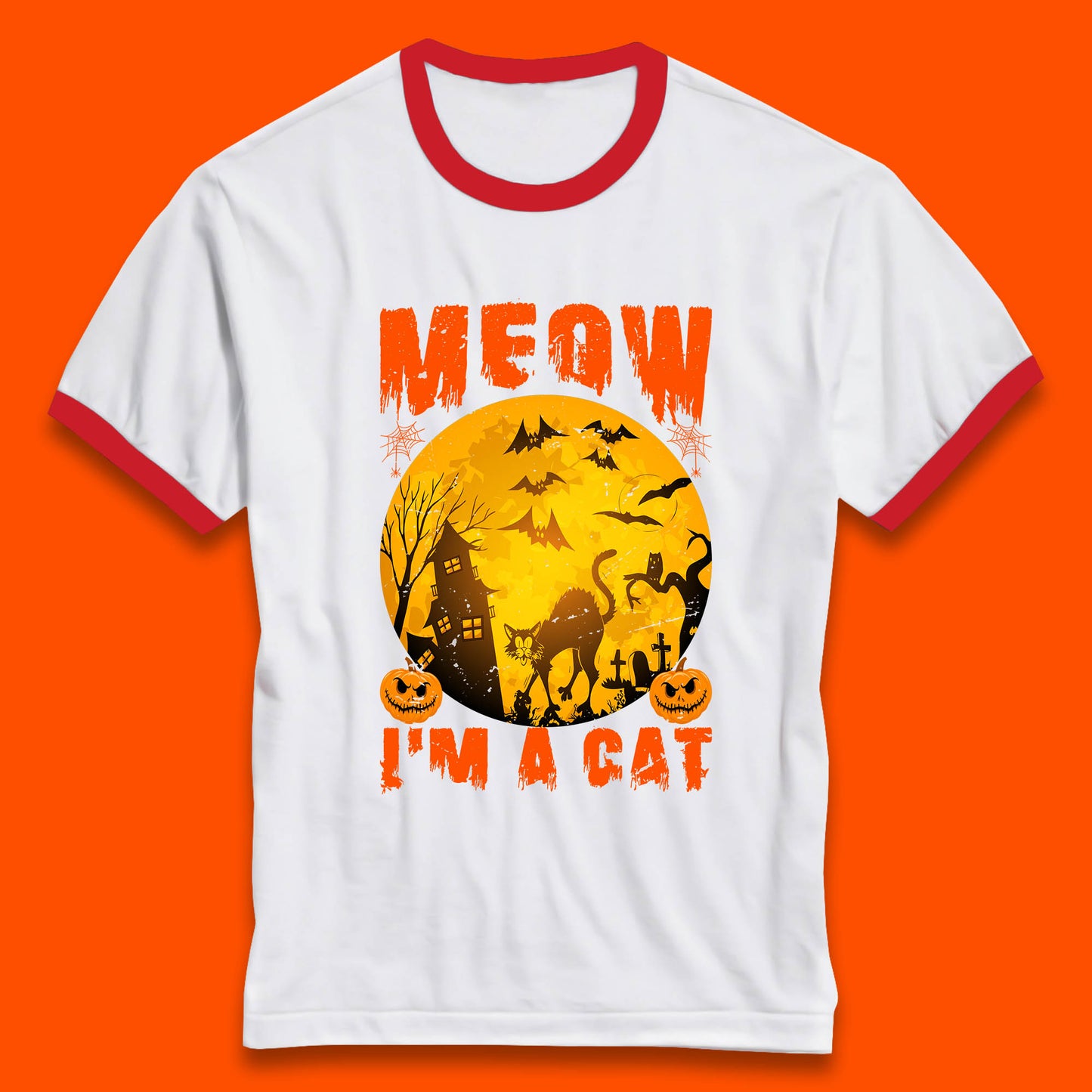 Meow I'm A Cat Halloween Black Cat Horror Scary Haunted House Ringer T Shirt