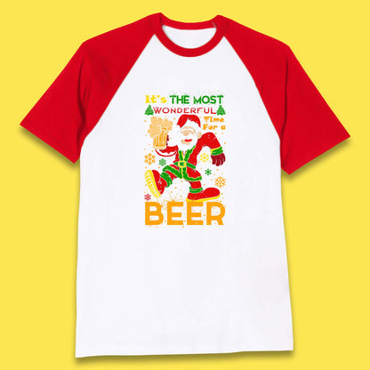 santa drink beer baseball t shirt