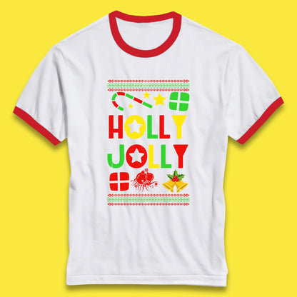 holly jolly christmas ringer t shirt