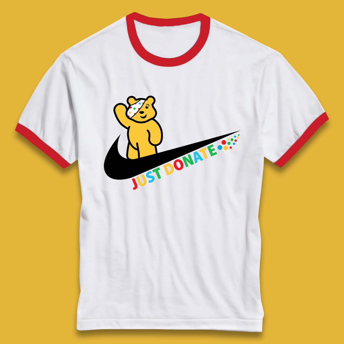 Just Donate Spotty Pudsey Bear Children In Need Fundraising Pudsey Bear Ringer T Shirt