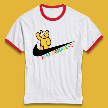 Just Donate Spotty Pudsey Bear Children In Need Fundraising Pudsey Bear Ringer T Shirt