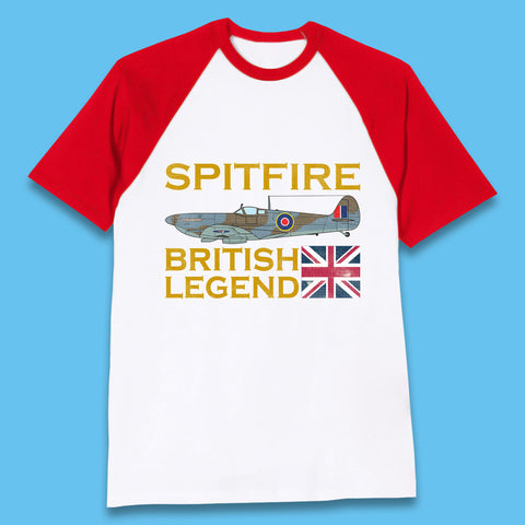 Supermarine Spitfire British Legend Fighter Aircraft Royal Air Force Spitfire WW2 Remembrance Day Baseball T Shirt