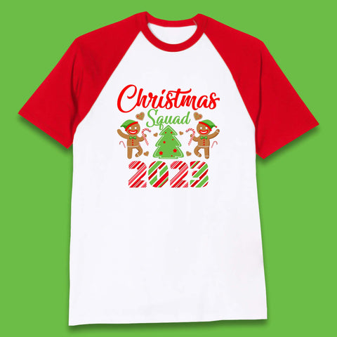 Christmas Squad 2023 Christmas Tree Xmas Gingerbread Man with Candy Cane Baseball T Shirt