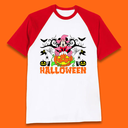 Disney Halloween Witch Minnie Mouse Sitting On Pumpkin Horror Scary Disneyland Trip Costume Baseball T Shirt