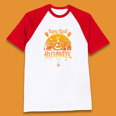 Trick Or Treat Halloween Pumpkin Haunted Trees Scary Spooky Season Baseball T Shirt