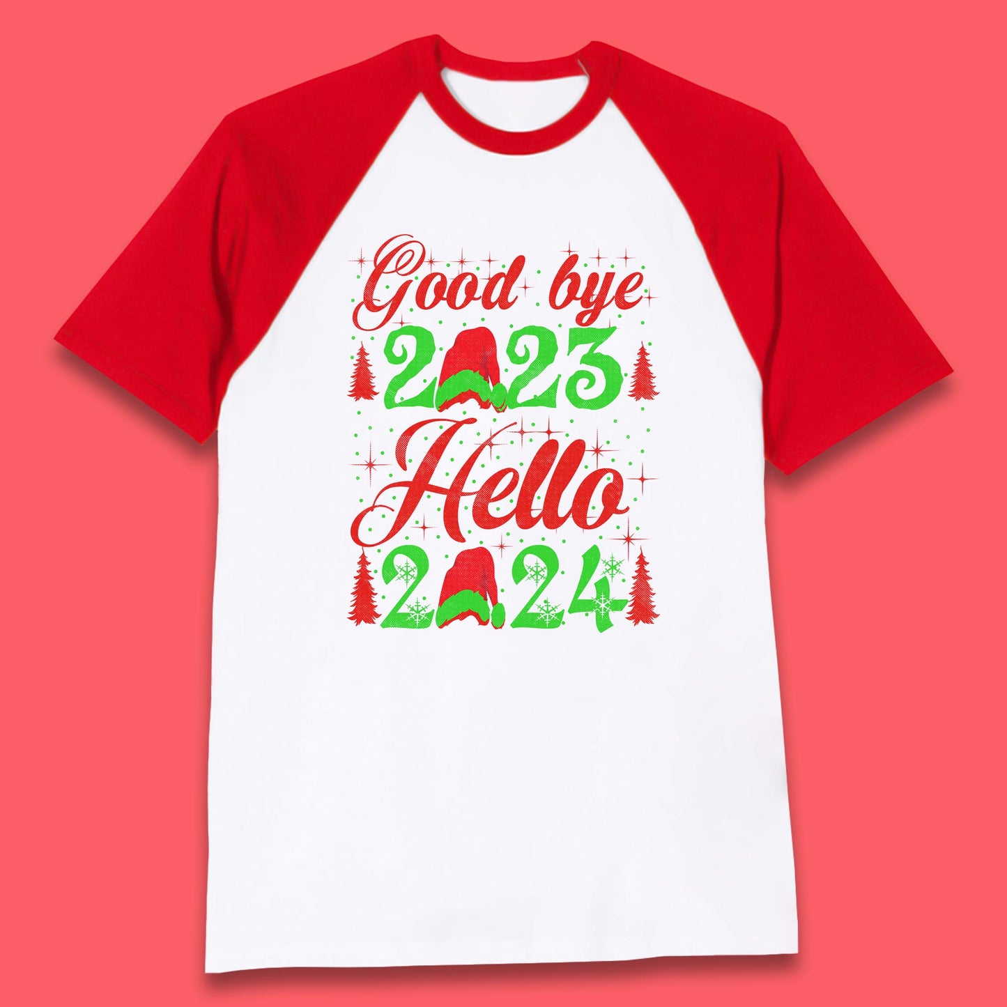 Good Bye 2023 Hello 2024 Merry Christmas Happy New Year Xmas Festive Celebration Baseball T Shirt
