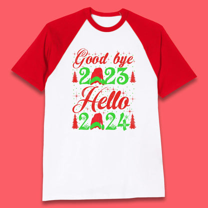 Good Bye 2023 Hello 2024 Merry Christmas Happy New Year Xmas Festive Celebration Baseball T Shirt