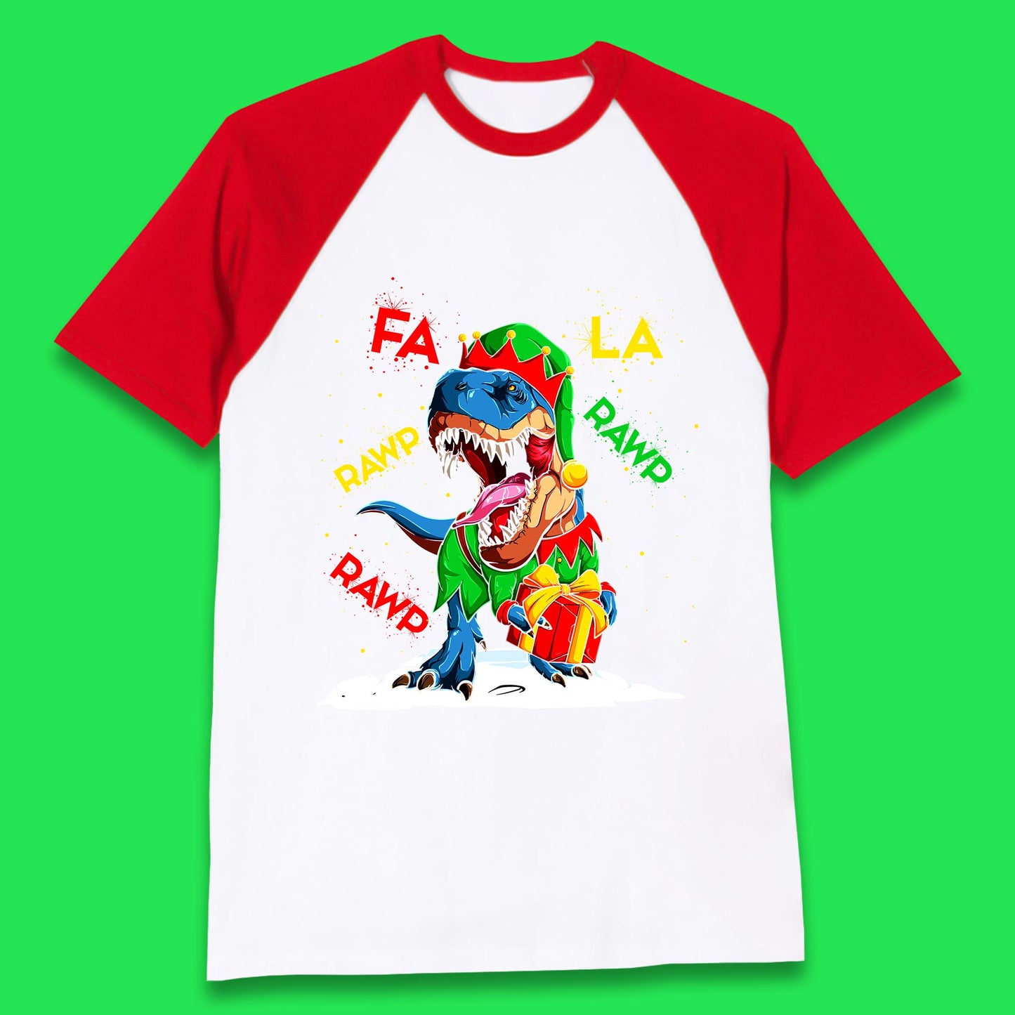 christmas dinosaur baseball t shirt