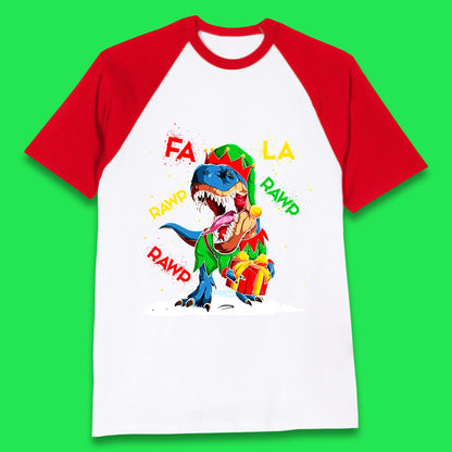 christmas dinosaur baseball t shirt