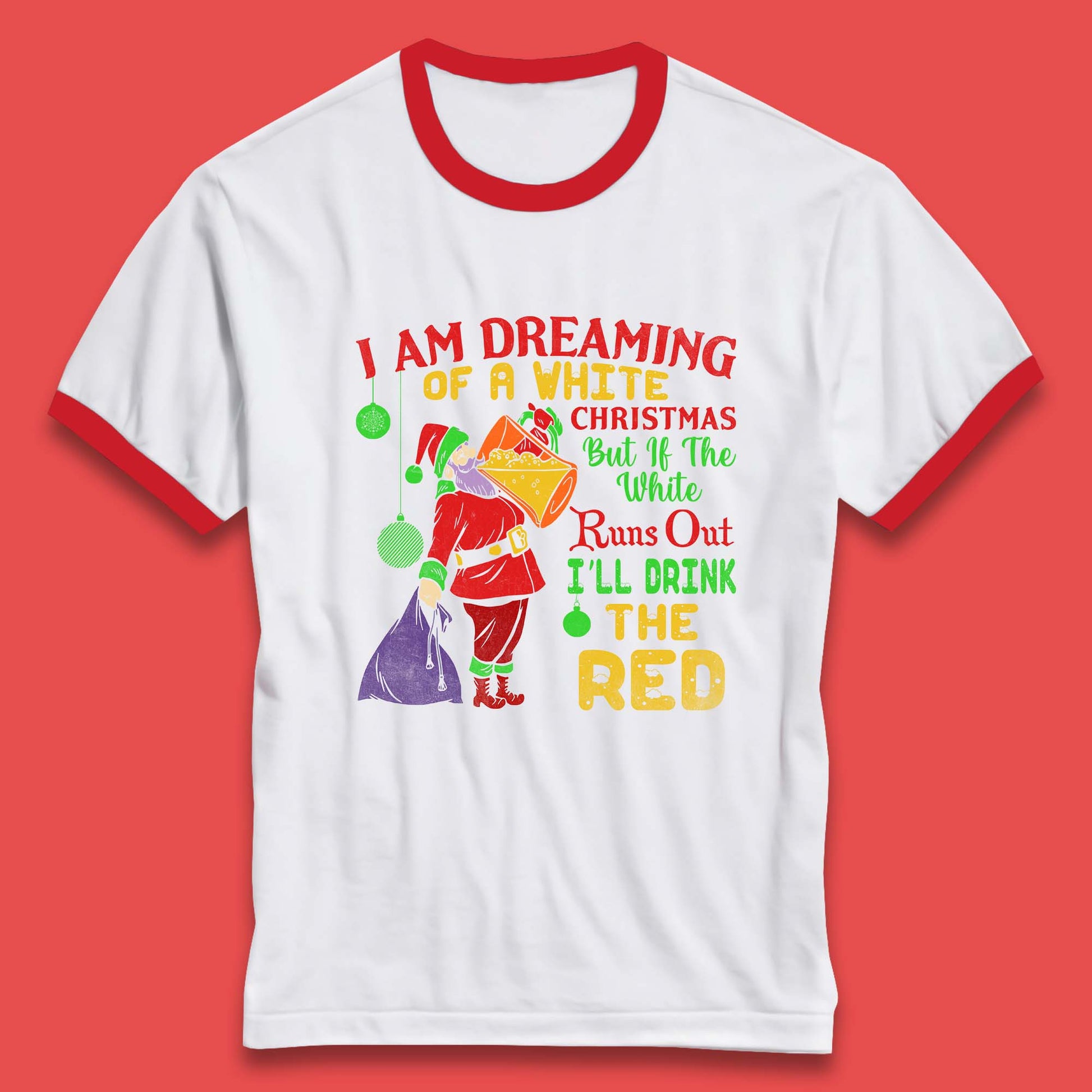 santa claus drinking ringer t shirt