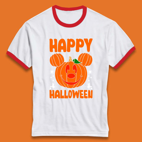 Happy Halloween Disney Mickey Mouse Jack-o-lantern Pumpkin Face Horror Scary Disney Trip Ringer T Shirt