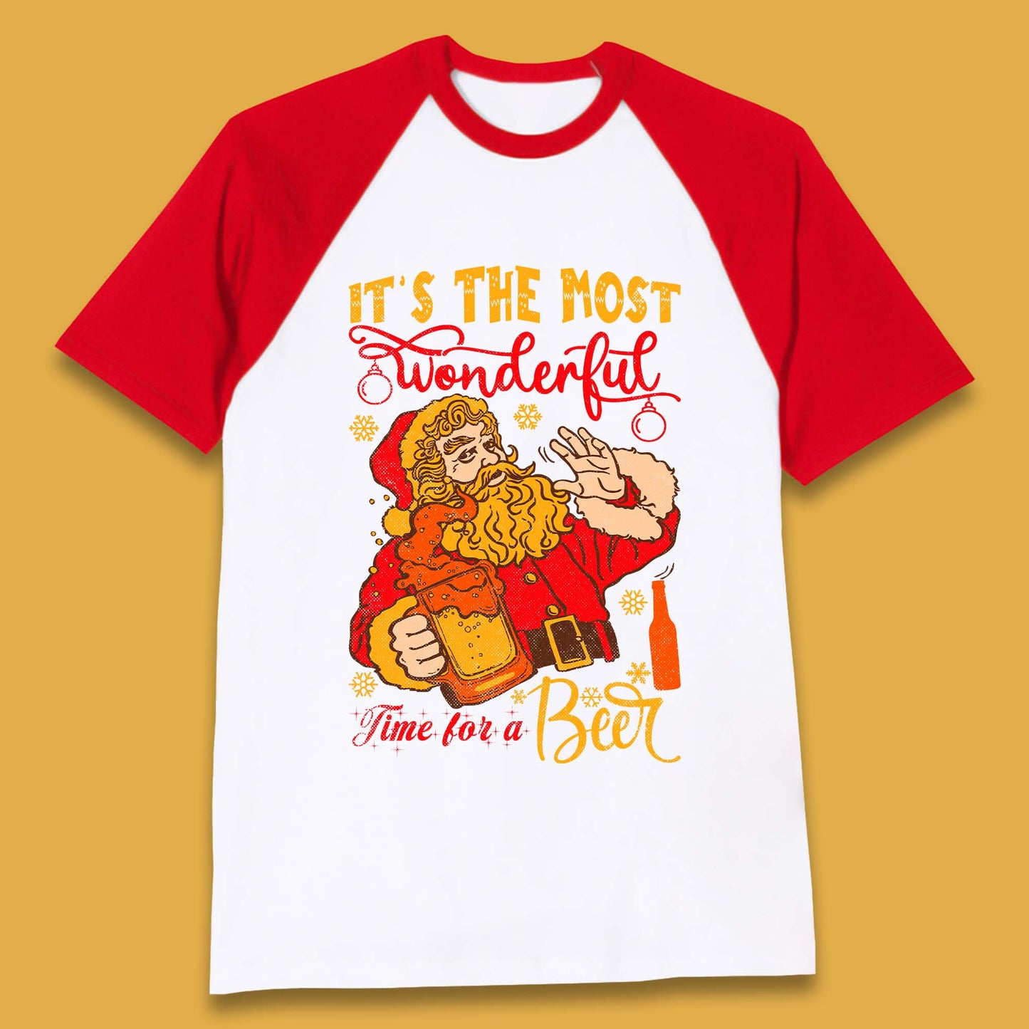 Santa Beer Time Christmas Baseball T-Shirt