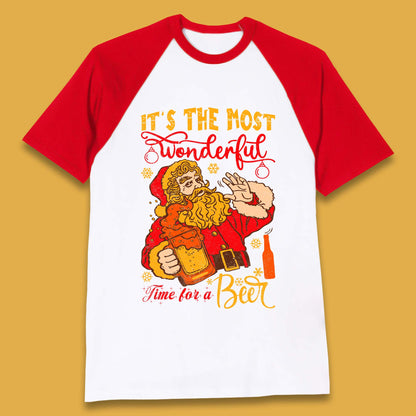 Santa Beer Time Christmas Baseball T-Shirt