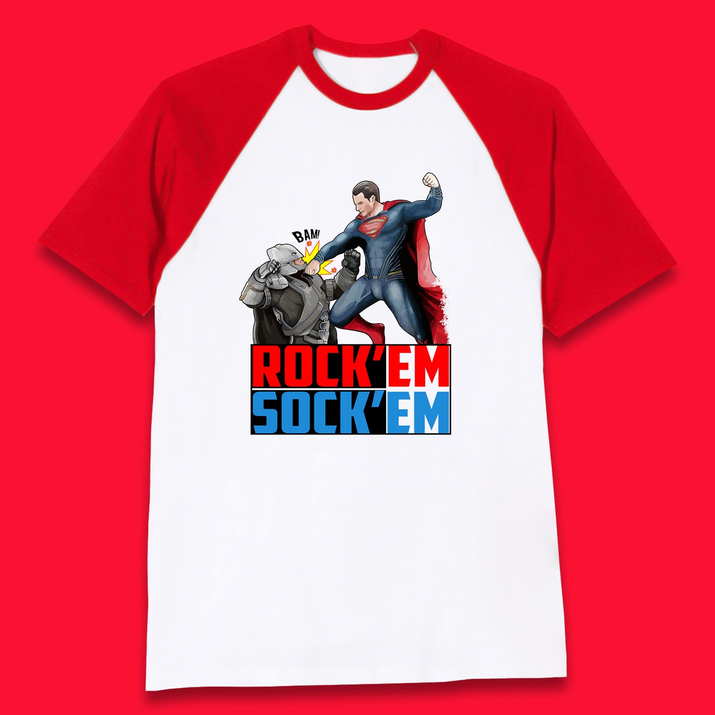 Rock'Em Sock'Em Batman V Superman Dawn Of Justice DC Comics Superheroes Fighting The Ultimate Face Off Baseball T Shirt