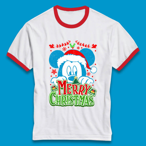 Merry Christmas Mickey Mouse Santa Hat Disney Vacation Xmas Holiday Disney Trip Ringer T Shirt