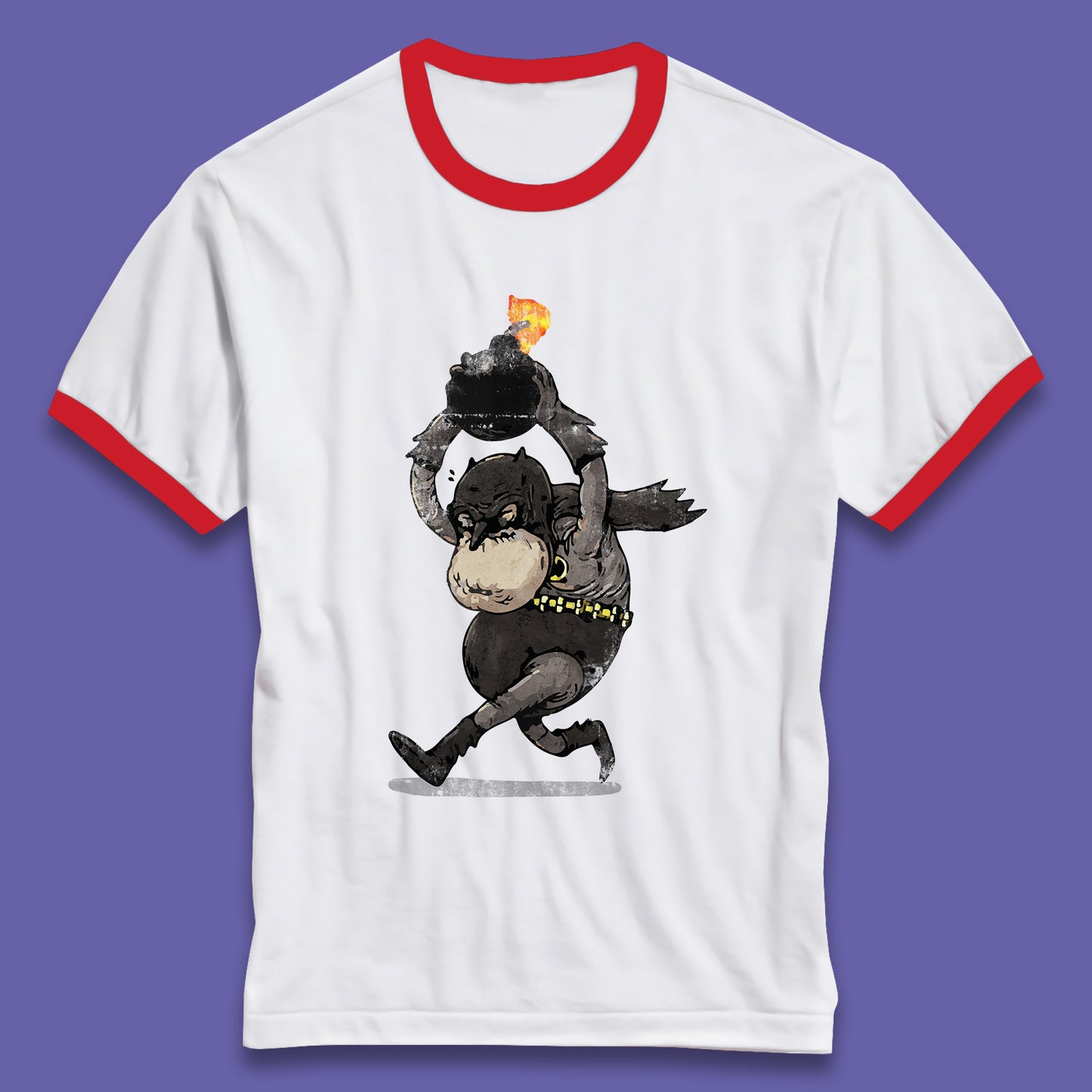 Old Batman Throwing Bomb Comic Book Art Aging Superhero DC Comics Fictional Character Ringer T Shirt
