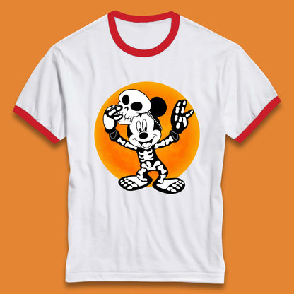 Disney Halloween Mickey Mouse Skelton Costume Disney World Horror Scary Disneyland Trip Ringer T Shirt