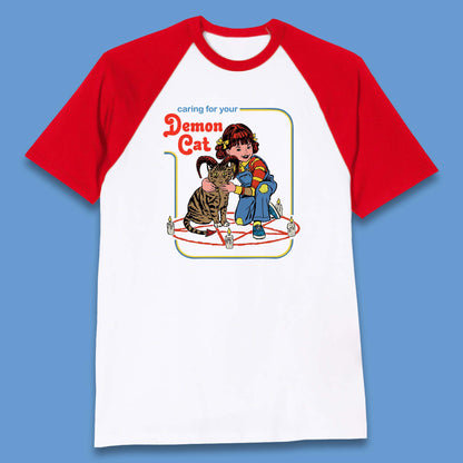 Caring For Your Demon Cat Creepy Incantation Halloween Aesthetic Cat Baseball T Shirt