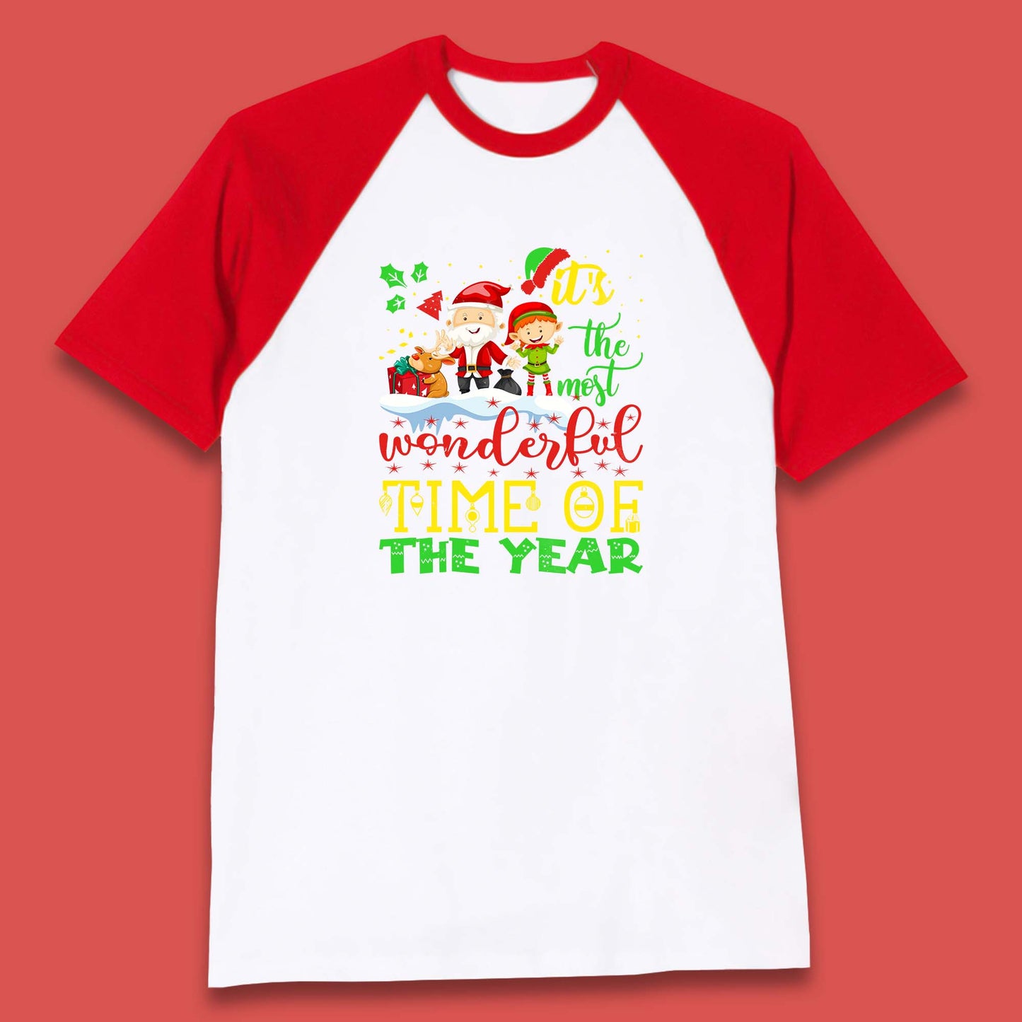 santa reindeer and elf baseball t shirt